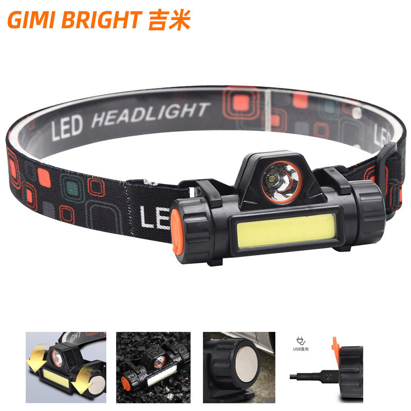 Кросс-бордерный магнитный налобный фонарь с сильным светом для кемпинга и альпинизма USB зарядка дальний и ближний свет COB ночная рыбалка