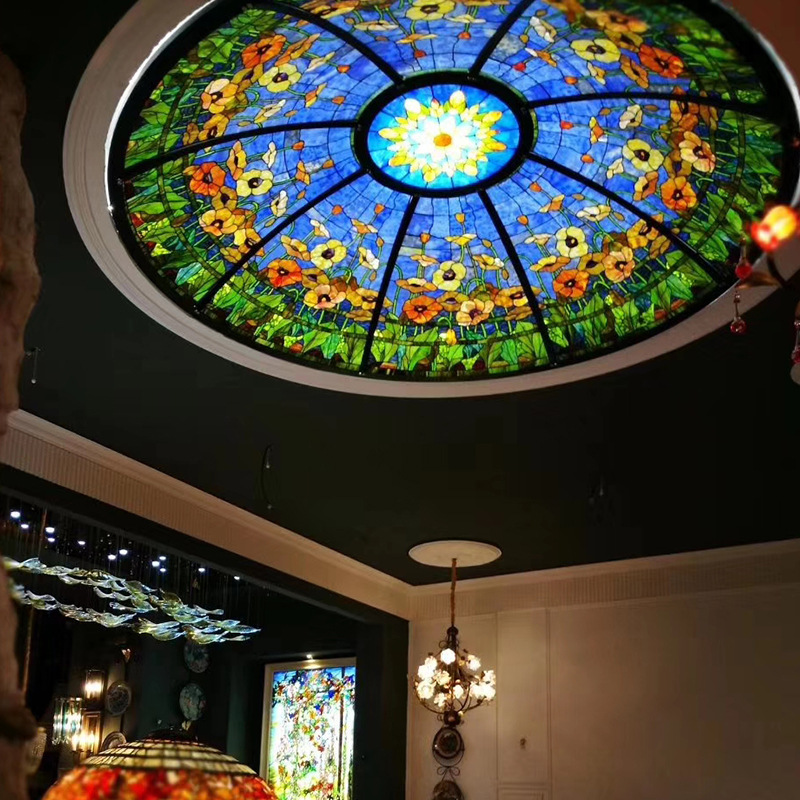 Dome Stained Glass Hotel House Curved Colored Art Glass Ceiling Ceiling Retro Craft Glass