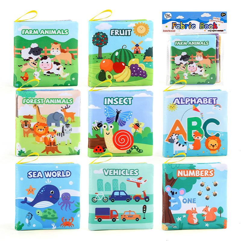 Foreign Trade Stereo Baby Cloth Book Early Education Toy 4 Pages 8 Sides Palm Book Forest Animal English Cognitive Baby Cloth Book