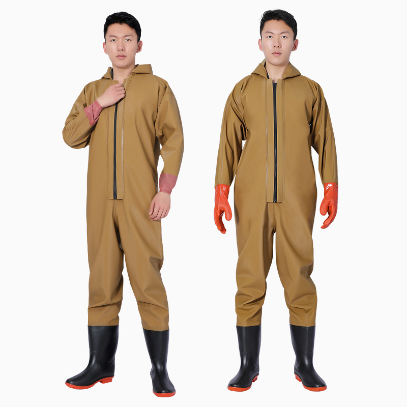 PVC Water Pants Rain Pants Half-length Fishing Strap Water Pants One-piece Water Shoes Thickened Waterproof Leather Fork Wading Clothes Full-body