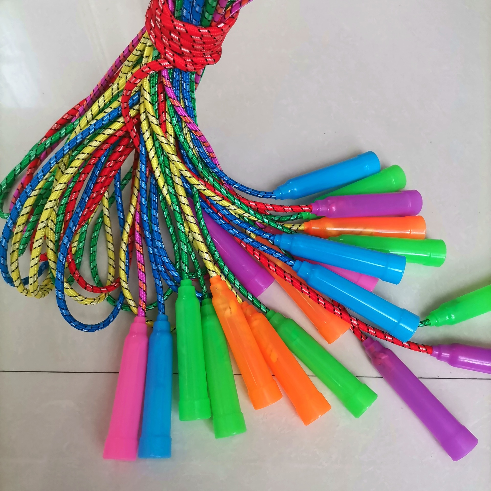 W76 Cross-Border Amazon Colorful Jump Rope for Elementary School Students 2.4m Cotton Rubber Jump Rope Children's Single-Person Competition Cotton Rope