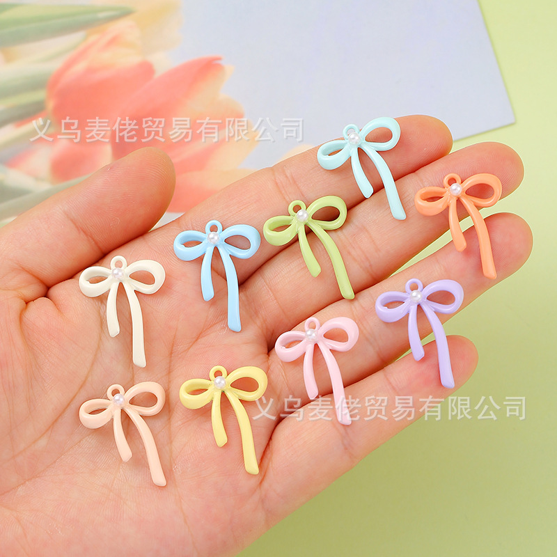 Summer Colorful Macaron Earrings Keychain Jewelry Accessories Alloy Paint Bow Pearl Pendant