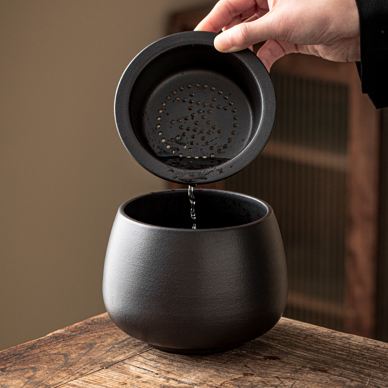 Black Pottery Tea Dregs Tank Ceramic Tea Wash Building Water Filter with Lid Waste Water Tank Meng Da No. Desktop Trash Bin Tea Water Separation