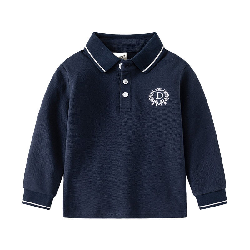 Children's Polo Shirt 2025 Autum New Boys' Pure Color Lapel T-Shirt Long-Sleeved Baby Pullover Export Wholesale
