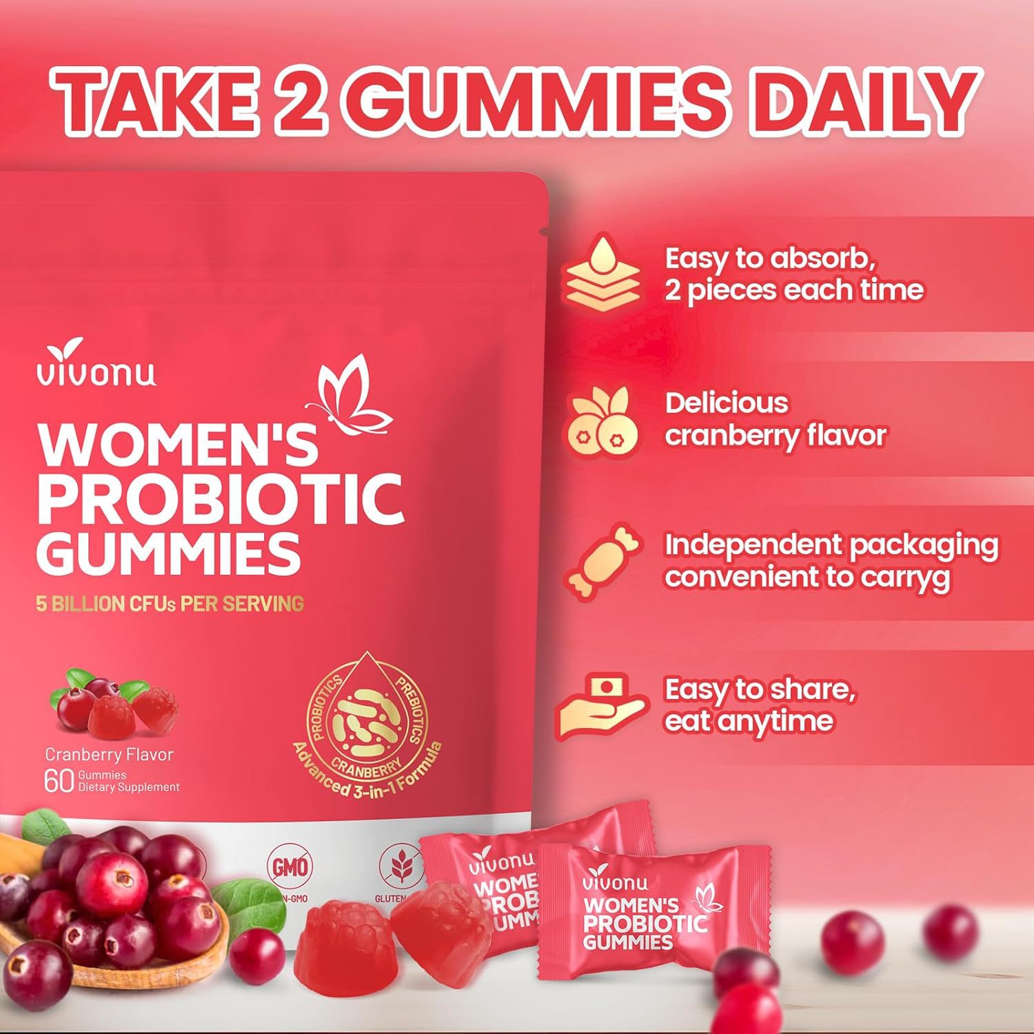 Tk Cross-Border Amazon Best-Selling Cranberry Women's Probiotic Gummies Cranberryprobiotic Gummies