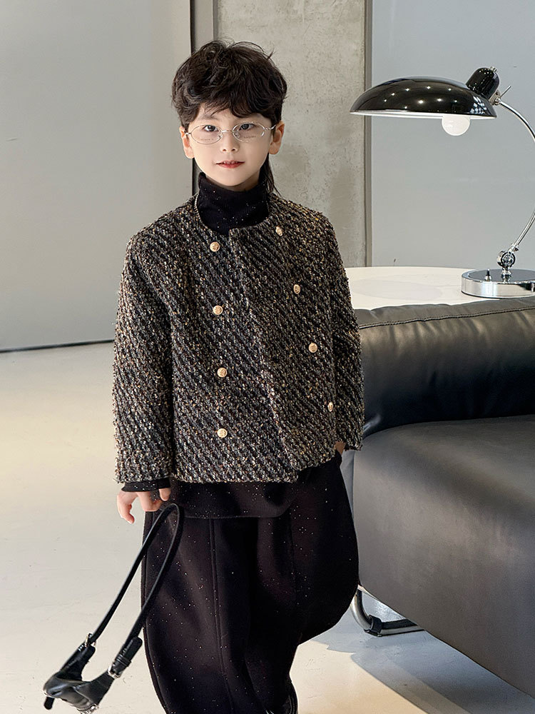 Suit Set 2025 Autumn and Winter New Style Chanel-Inspired Fleece-Lined Suit Children's Blazer Trendy One-Piece Wholesale Trendy