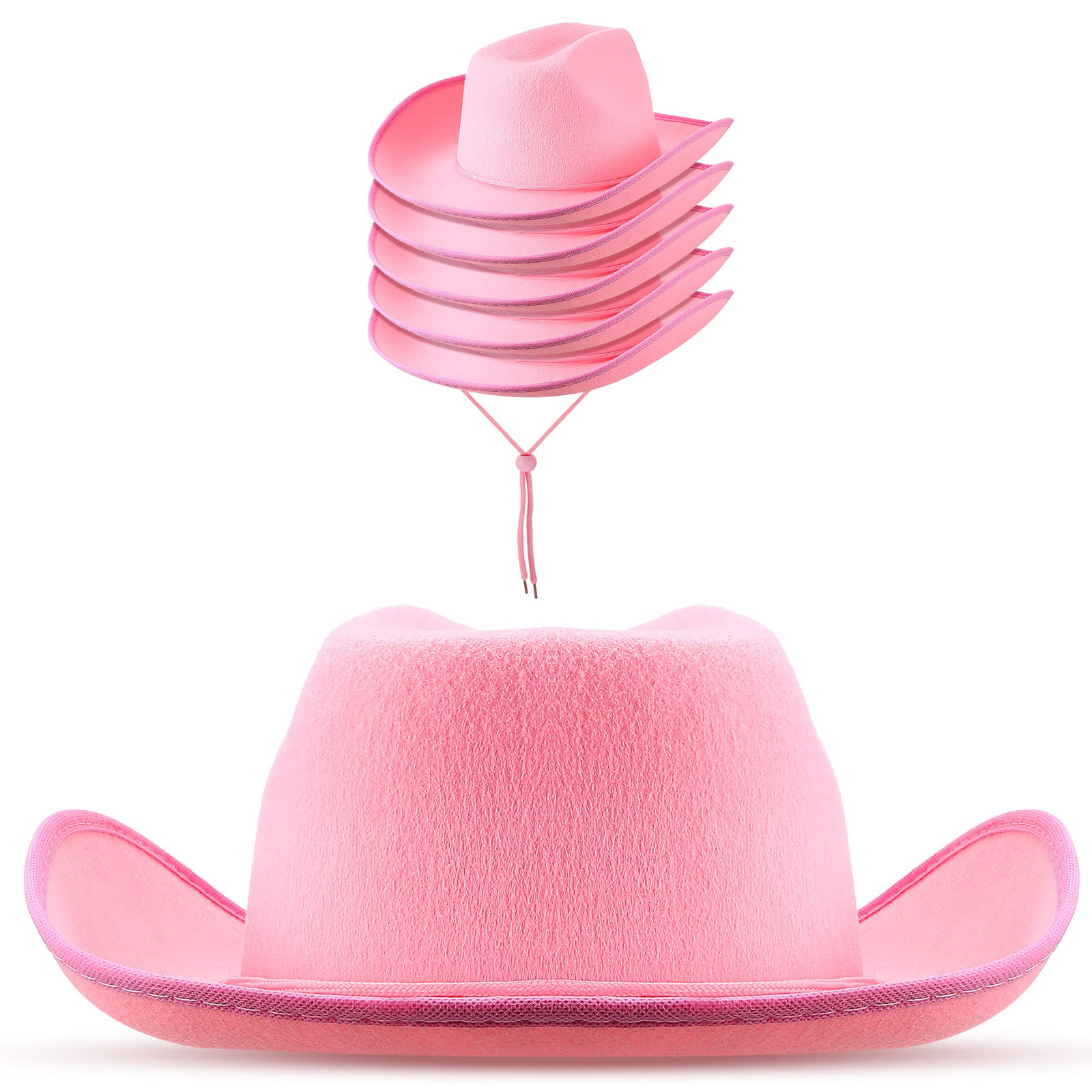 European and American Pink Trimmed Cowboy Hat Western Christmas  Character Cosplay Women's Party Costume Cowboy Hat