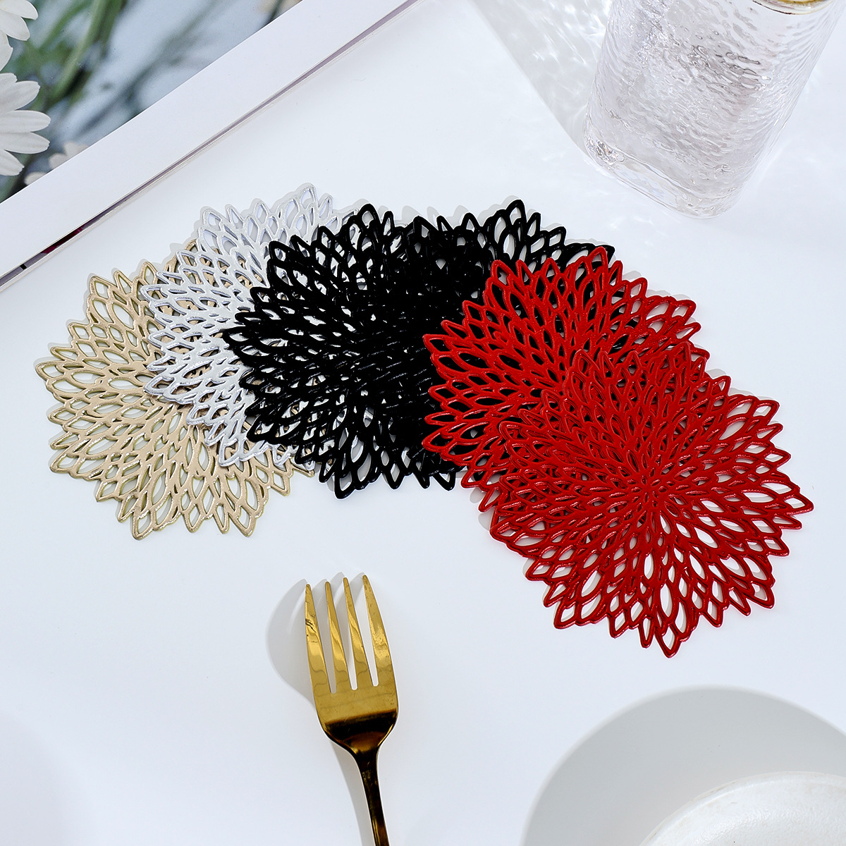 Foreign Trade Cross-border Bronzing Color Coaster Dining Table Decorative Placemat Non-slip Thermal Insulation Small Coaster Matching Placemat