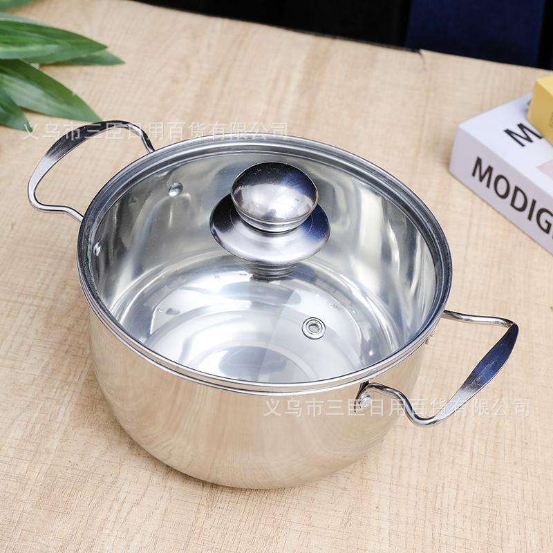 Porth 18CM All-Steel Binaural Soup Pot with Lid Round Thickened 201 Non-Magnetic Stainless Steel Soup Pot Kitchen Soup Pot