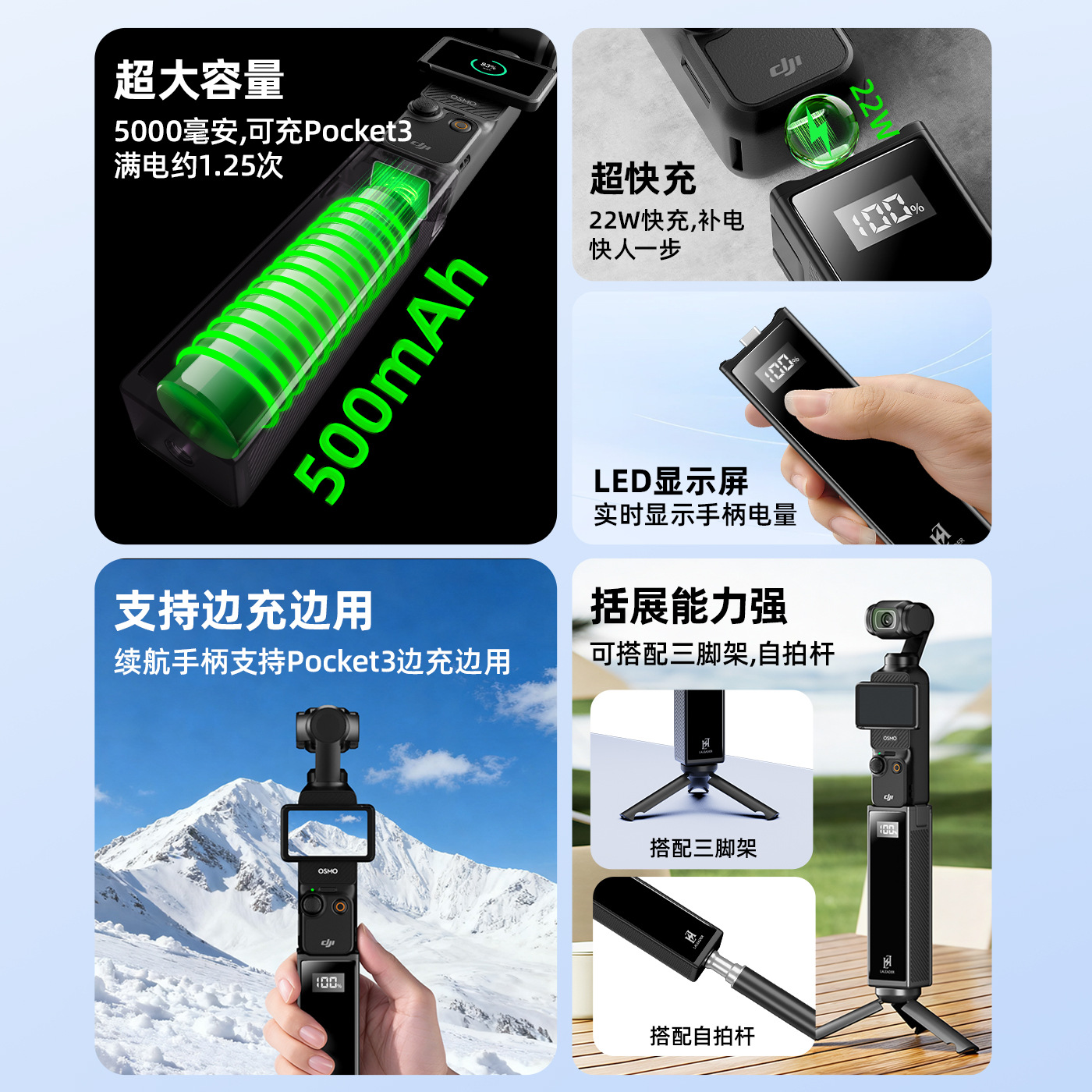 (National 3C Certification) Suitable for Dji Dji Pocket 3 Endurance Handle 5000 Mah Mobile Power Supply