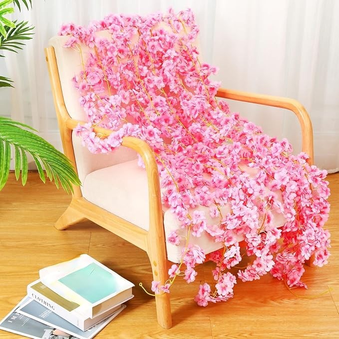 Artificial Cherry Blossom Vine for Wrapping Air Conditioning Pipes, Artificial Plastic Fake Flower Vine, Decorative Flower Vine