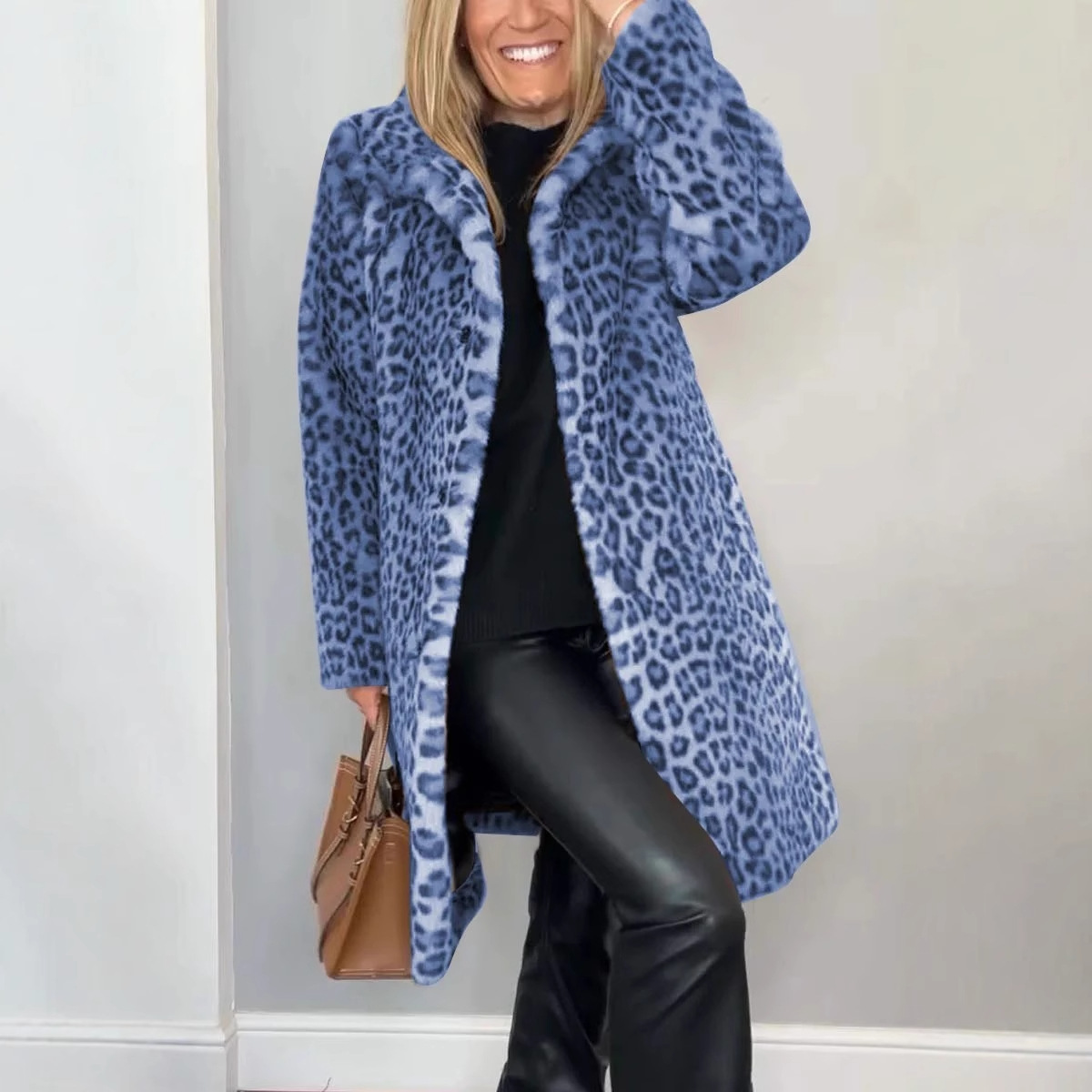 2024 Amazon AliExpress Independent Station_Fall/Winter Fashion European and American Leopard Plush Long Jacket