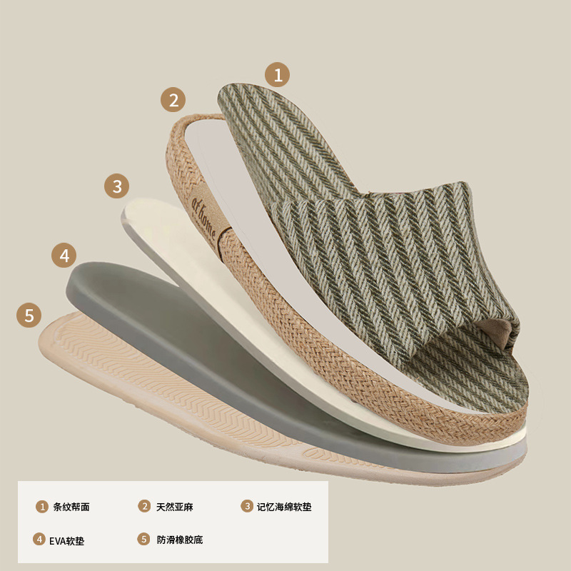 Linen slippers women's home indoor couple Basin Bottom shoes non-slip sweat-absorbent breathable household cotton and linen Four Seasons floor slippers summer