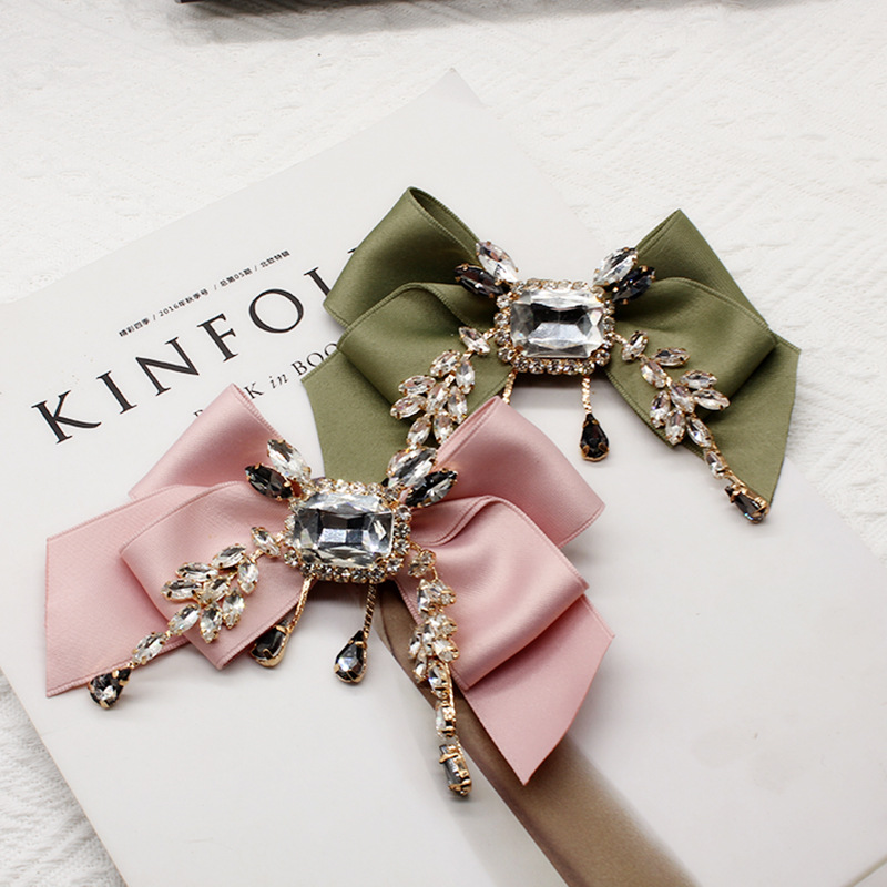 Dongdaemun Black Elegant Bow Hair Clip, Preppy Style Crystal Lolita Accessory Hairpin, Korean Style Brooch