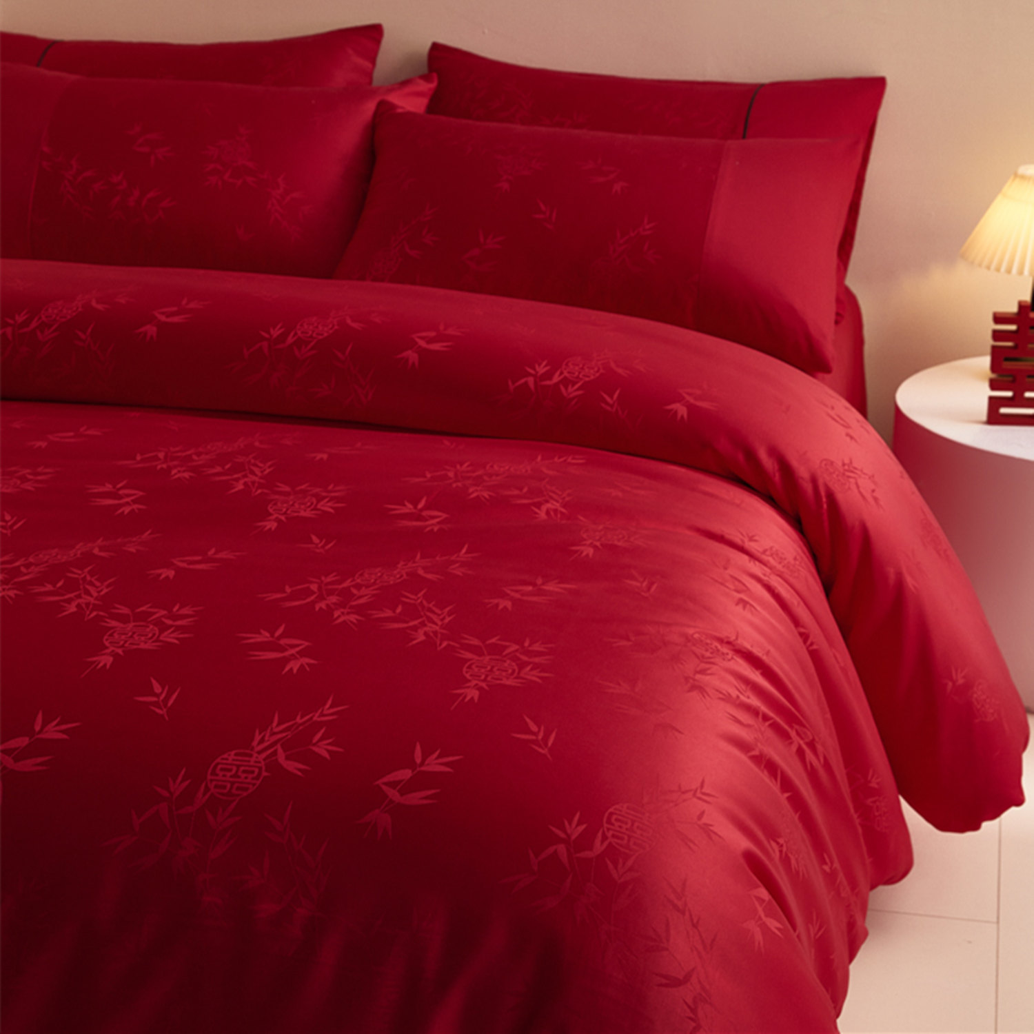 High-End Jacquard Wedding Four-Piece Set Red Wedding Quilt Cover Bed Sheet Fitted Sheet Newlywed Wedding Quilt Bedding