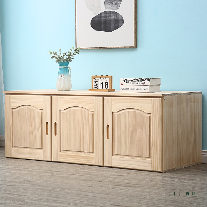Custom Simple Solid Wood Wardrobe Top Cabinet, Solid Wood Hanging Cabinet, Bay Window Cabinet, Top Box Cabinet, Elevated Storage Cabinet with 2 Doors, 3 Doors, 4 Doors