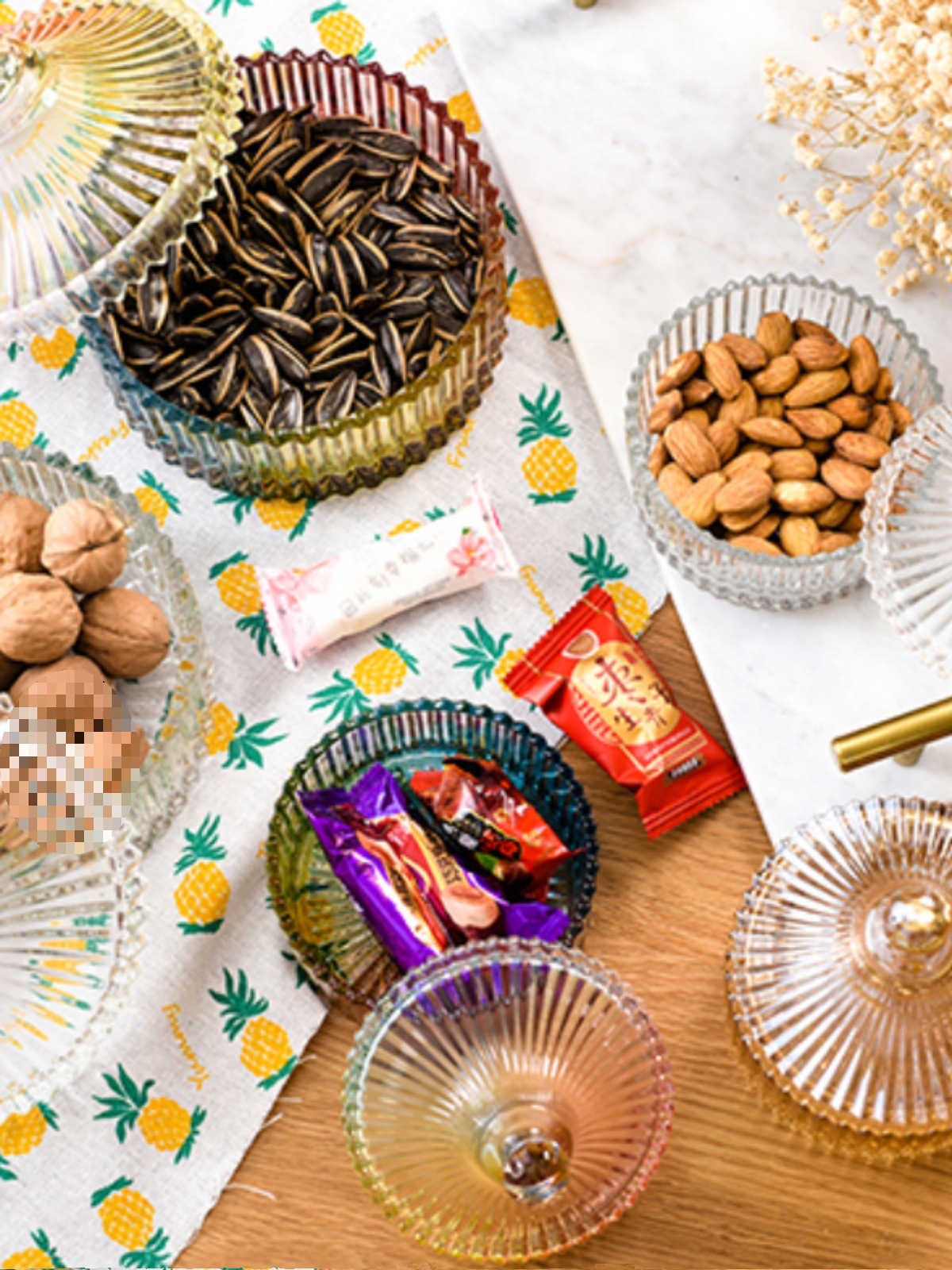 European Glass Candy Jar Transparent Storage Jar with Lid Fruit Bowl Sugar Jar Seasoning Jar Ashtray Jewelry Box Free Shipping