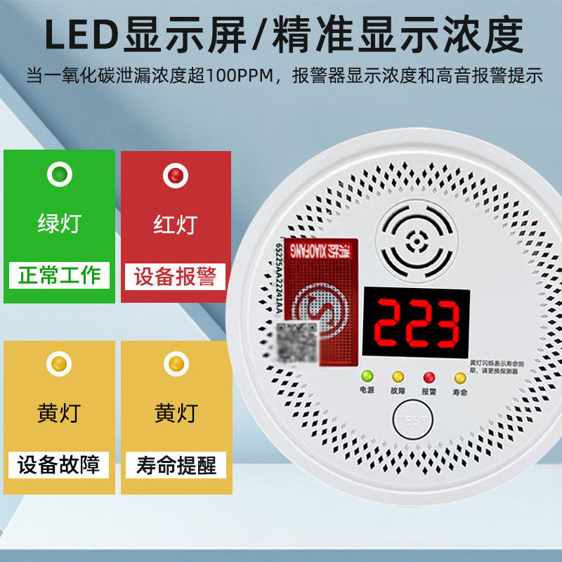 Household Carbon Monoxide Alarm Indoor Gas Detection Honeycomb Coal Heating Anti-Co Leakage Poisoning Detection Wholesale