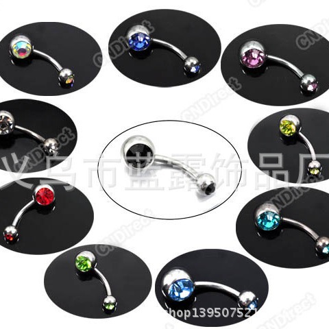 Colorful Double Diamond Navel Nails Wholesale European and American Cross-Border Stainless Steel Simple Combination Set Super Flash Ball Piercing Jewelry