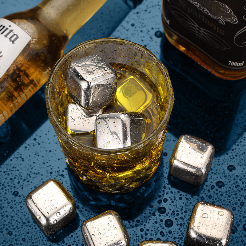 High-Quality High-Mirror Stainless Steel Ice Cube Metal Ice Tartar Recyclable Food-Grade Quick-Frozen Ice Cubes Drop Shipping