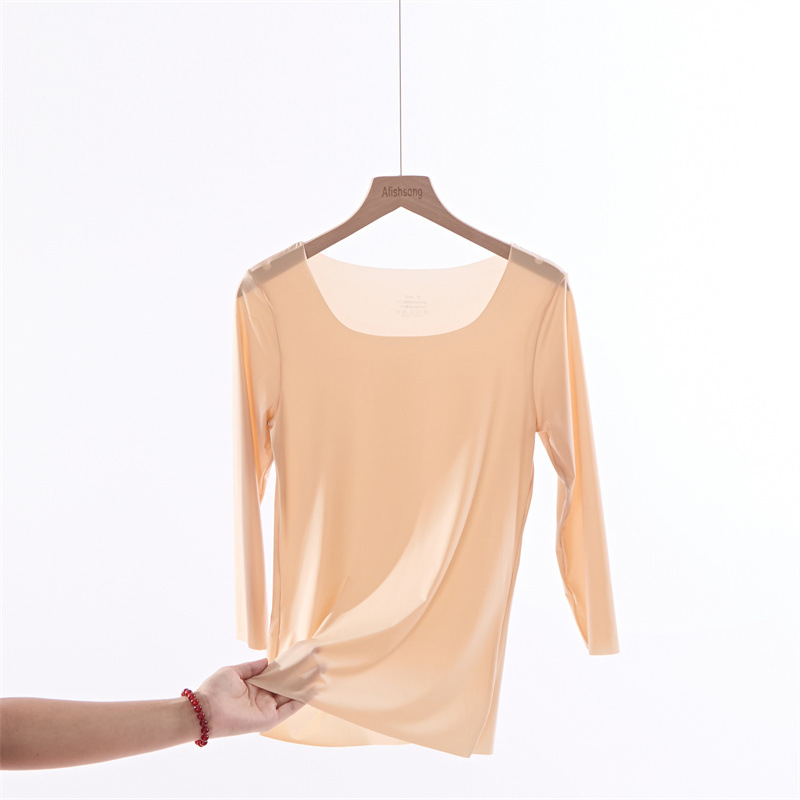 Liquid Foundation Three-Quarter Sleeve Invisible Anti-Exposure Base Shirt Round Neck Hanfu Inner Ultra-Thin Invisible Base Shirt Anti-See-Through Shirt