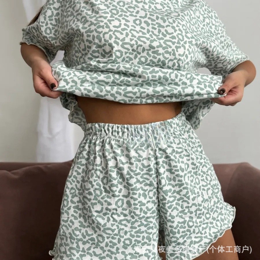 Удобная домашняя одежда комплект пижам кросс-бордер Женская пижама с леопардовым принтом