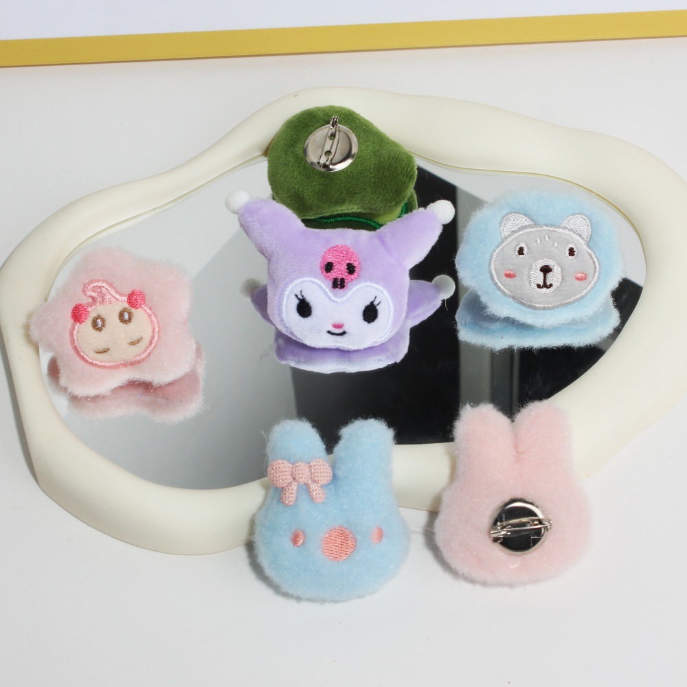 Cartoon Plush Brooch, Cute Animal Pin, Plush Doll, Shoe and Hat Sticker, Bag Pendant, DIY Clothing Accessories