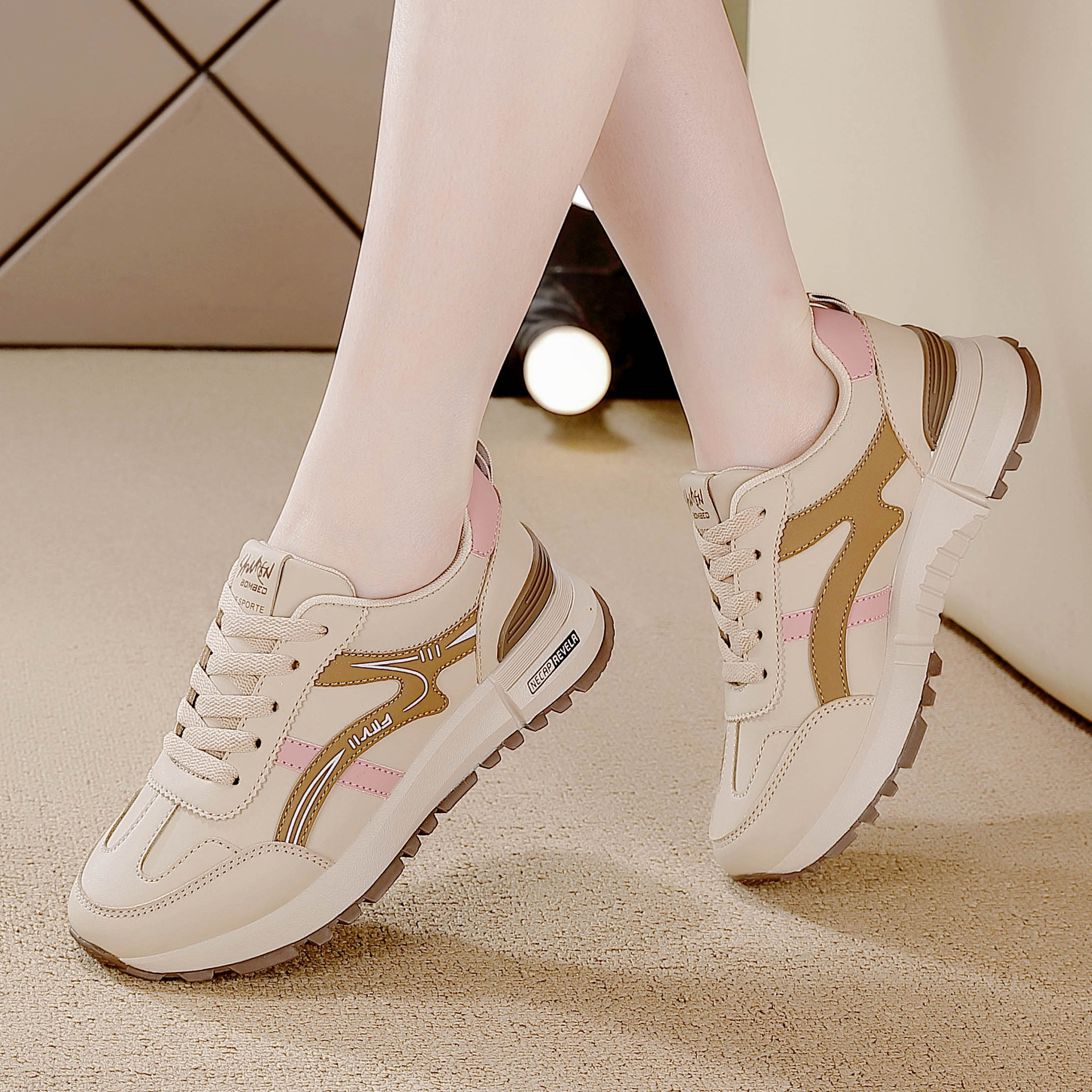 Cross-border plus size Leather sneaker Women's Running Shoes Spring 2025 New Fashion Casual All-match Torre Shoes Women