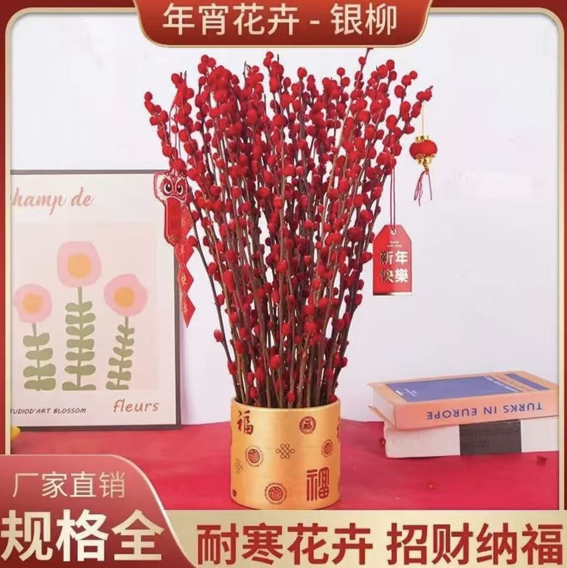 [Ready Stock] [Thick] Silver Willow Real Flower Fresh Branches Red Willow Branches Living Room Ornaments Dried Flowers Red Water Culture