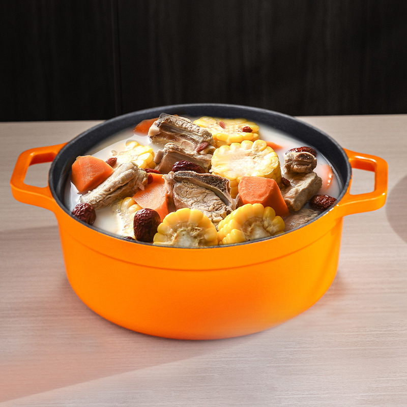 Enamel Pot Red Cast Iron Pot Uncoated Round Pot Household Stew Pot Stew Pot Soup Pot Non-Stick Pot Seafood Stew Pot