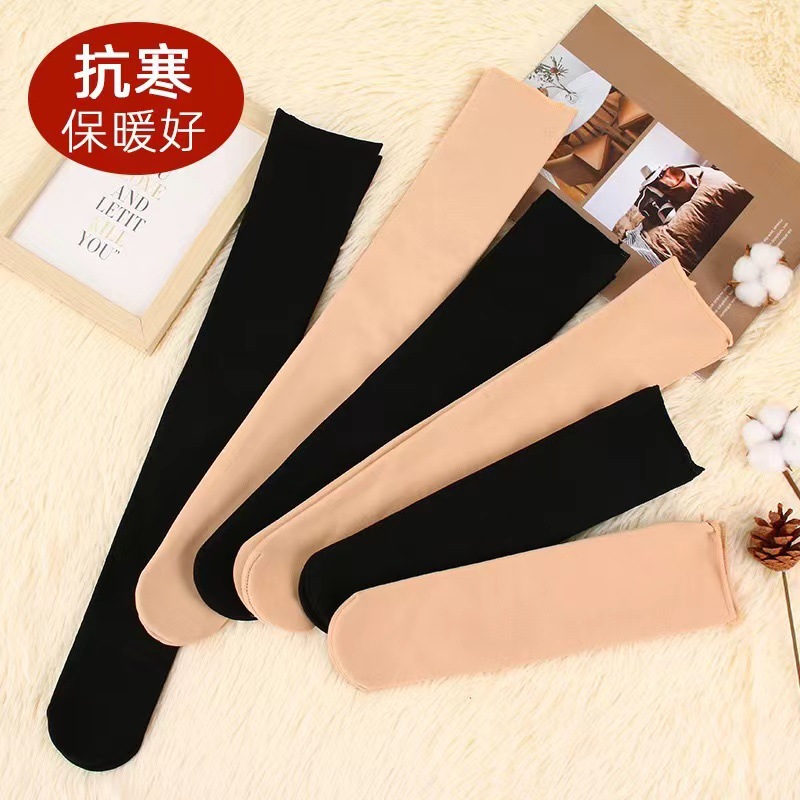 Black mid-tube snow socks women wholesale fleece-lined thickened stockings warm calf socks flesh-colored light leg artifact Joker