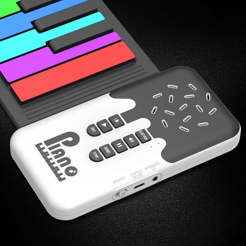 Hand-Rolled Piano 49-Key Digital Keyboard Kidsren's Rainbow Piano Rechargeable with Audio Speaker Portable Foldableing Training for Beginners