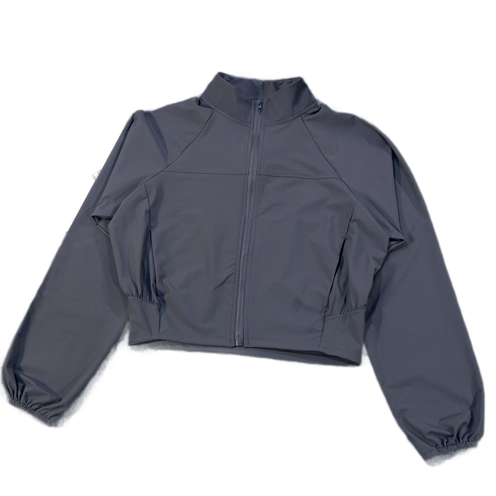Yoga Wear American Sports Windproof Stand Collar Sun Protection Jacket Breathable Top Outdoor Quick-Drying Short Zipper Women's Fitness