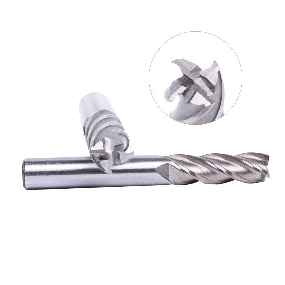 Southwest White Steel Milling Cutter High-Speed Steel Imperial Milling Cutter Straight Shank End Mill Set Four-Flute Milling Cutter Cross-Border Supply