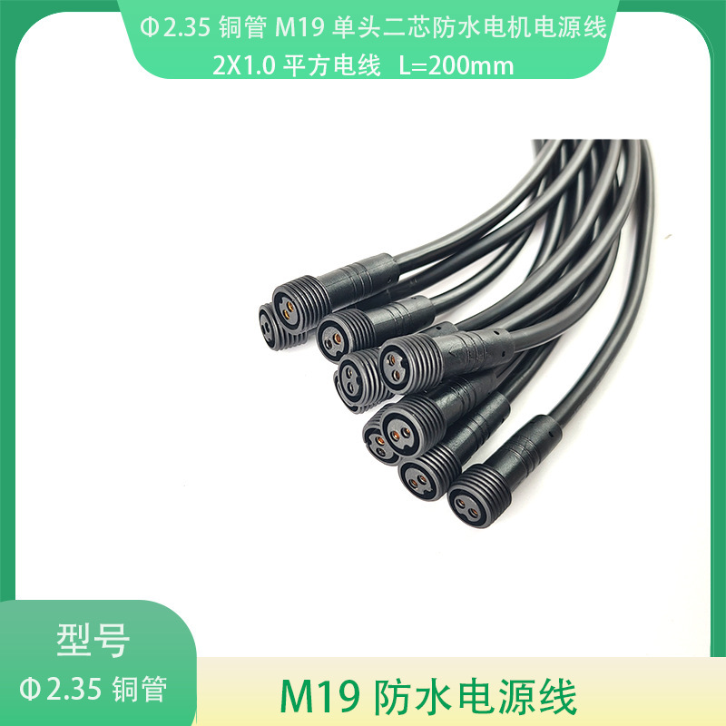 Φ ‌ 2.35 Copper Tube M19 Single-Head Two-Core Waterproof Motor Power Cord 2X1.0 Square Wire L=200Mm