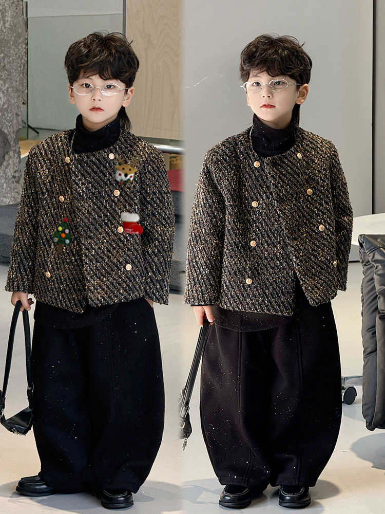 Suit Set 2025 Autumn and Winter New Style Chanel-Inspired Fleece-Lined Suit Children's Blazer Trendy One-Piece Wholesale Trendy