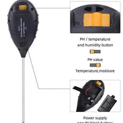 Four-In-One Soil Tester, Digital Soil Detector, Soil Ph Tester, Light Meter, Thermometer