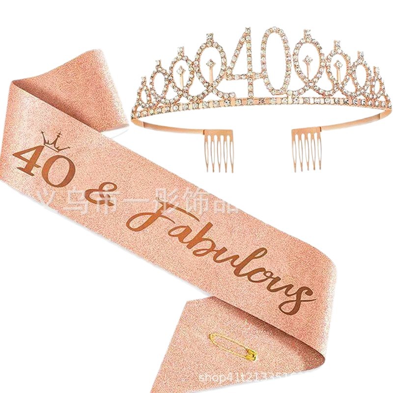 Cross-Border Birthday Age 10-90 Years Old Crown Ribbon Set Birthday Etiquette with Shoulder Strap Crown Set Wholesale