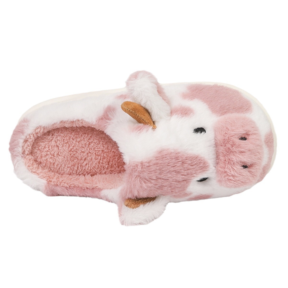 Cross-Border Hot-Selling Cartoon Cow Fur Slippers, Winter Plush Warm Home Cotton Shoes, Thick-Soled Non-Slip Indoor Couple Slippers