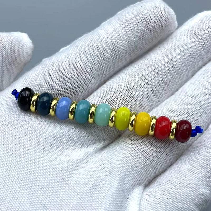 Xizang-Style Sherpa Glass Rainbow Beads, Passion Seed Coconut Beads, Multi-Color Barrel Beads, Universal Shaft, Buddhist Beads, Red Spacer