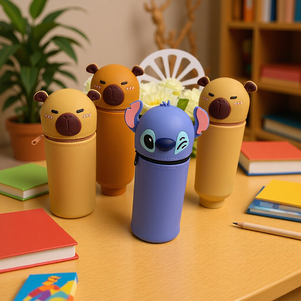 Foreign Trade Stitch Pen Holder Telescopic Large Capacity Stain-Resistant Student Stationery Bag Soft Silicone Pencil Bag High-Value Pencil Case