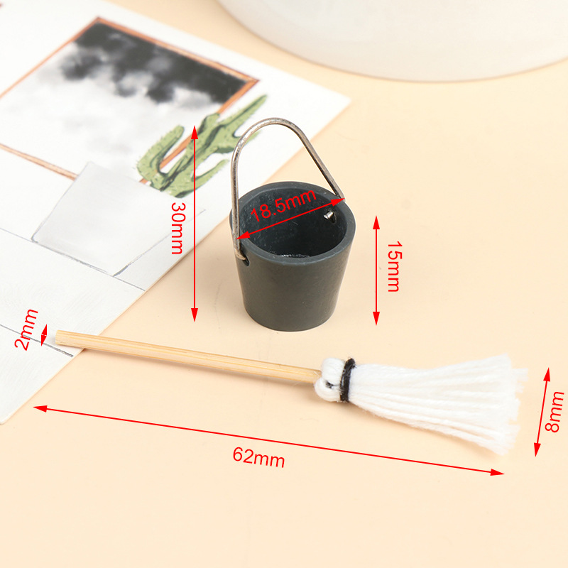 Doll House miniature model scene props bucket mop combination