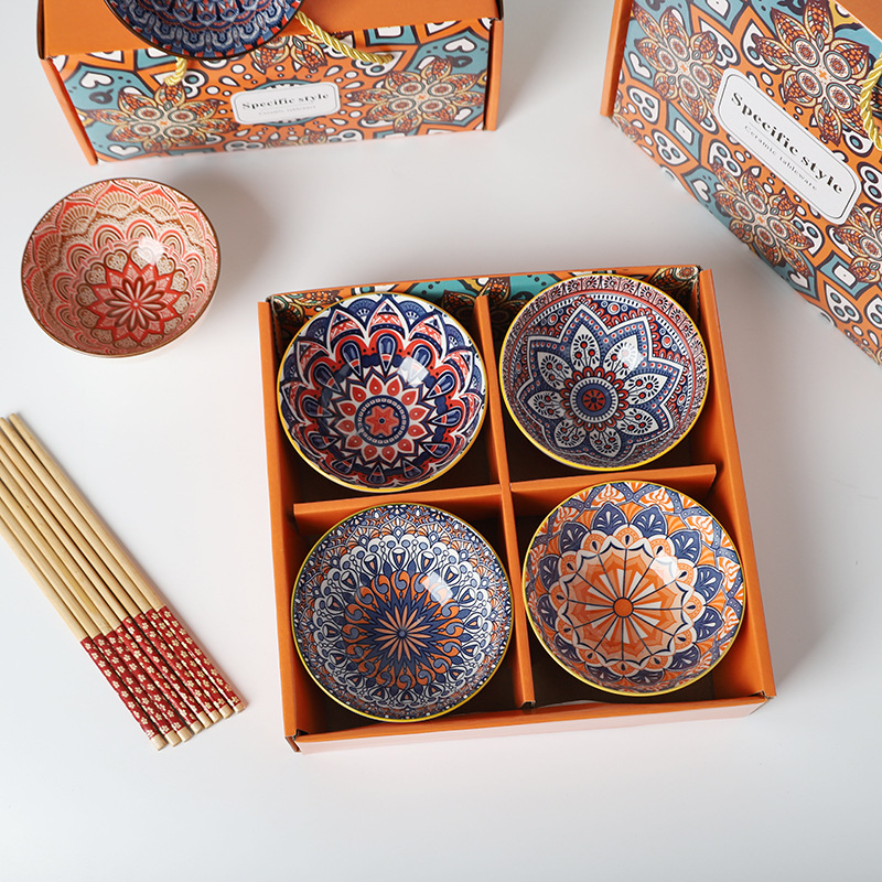Bohemian Bowl Chopsticks suit Gift Boxes for Opening Activities Giving Small Gifts Business Company Store Celebration Accompanying Gifts