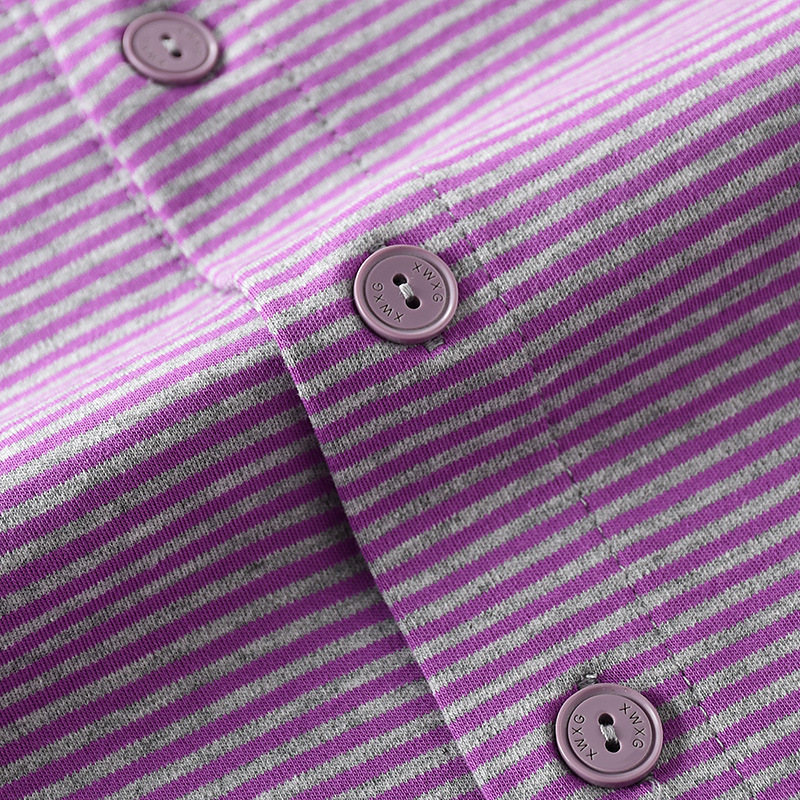 Pure Cotton Women's Autumn Cardigan for Middle-Aged and Elderly, Plus-Size Button-Up Striped Long-Sleeve Top, Thermal Underwear for Mothers