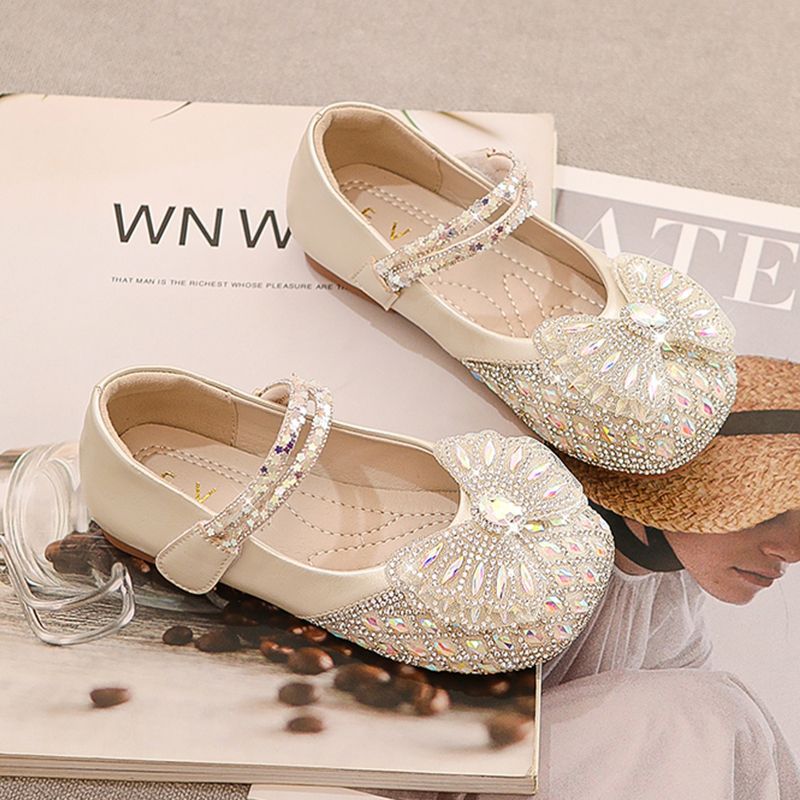 Girls' Shoes Princess Shoes 2025 Spring and Autumn New Children's Small Leather Shoes Autumn Baby Crystal Shiny Rhinestone Single Shoes