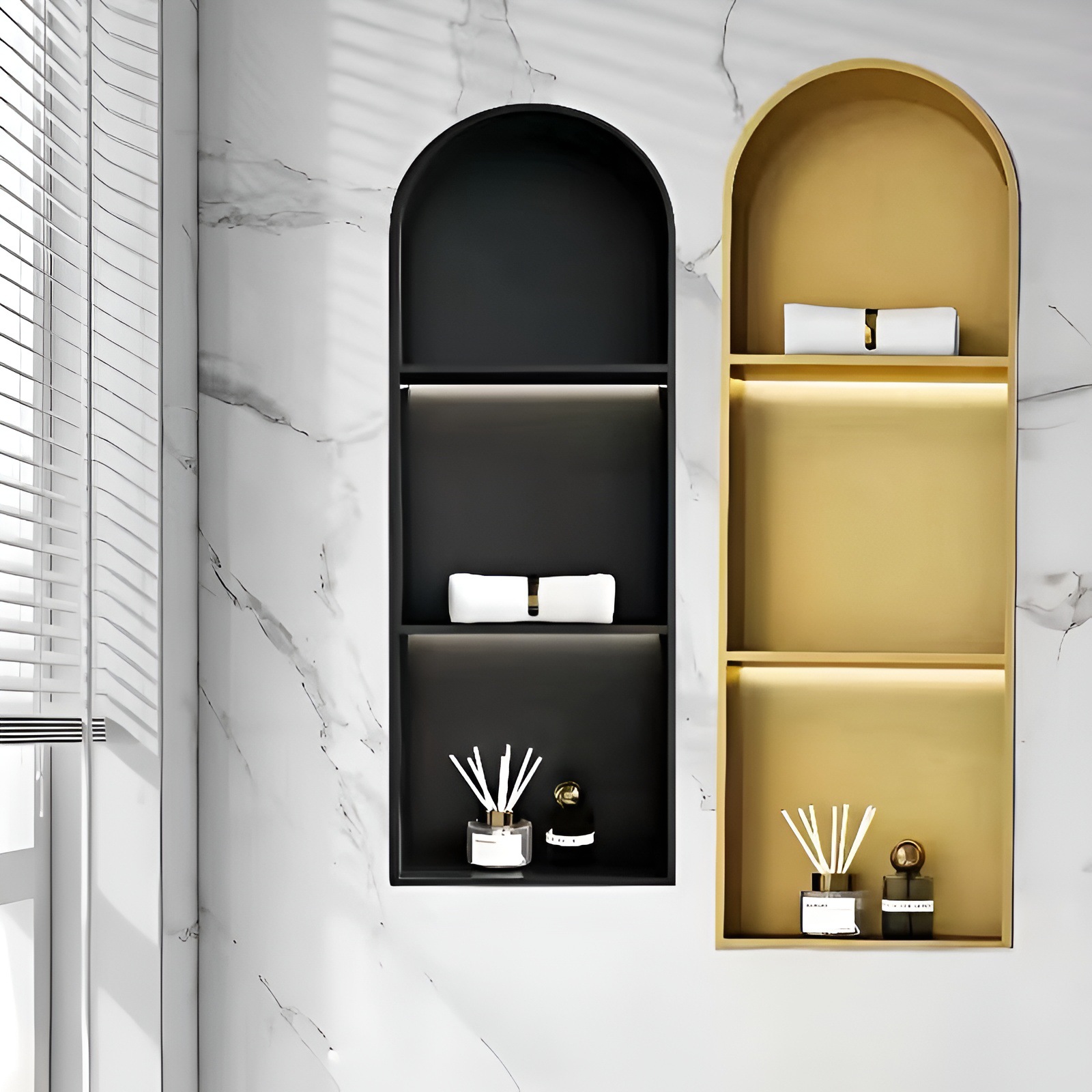 Stainless Steel Arc-Shaped Niche Embedded Living Room Tv Cabinet Background Wall Three-Dimensional Cabinet Bathroom Bathroom Storage