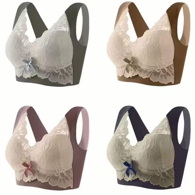 Popular Plus-Size Lace Adjustable Bra for Women 100kg Fat mm No Rims Push-Up Anti-Sagging Beautiful Back Thin Bra