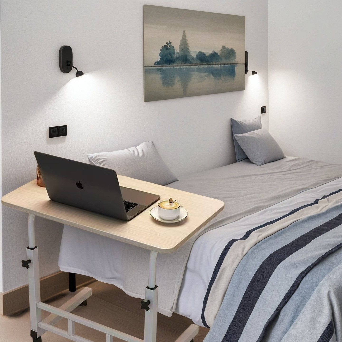 Bedside Table Can Be Raised and Lowered for Studying, Simple Bed Computer Desk for Bedroom, Movable Office Simple Desk