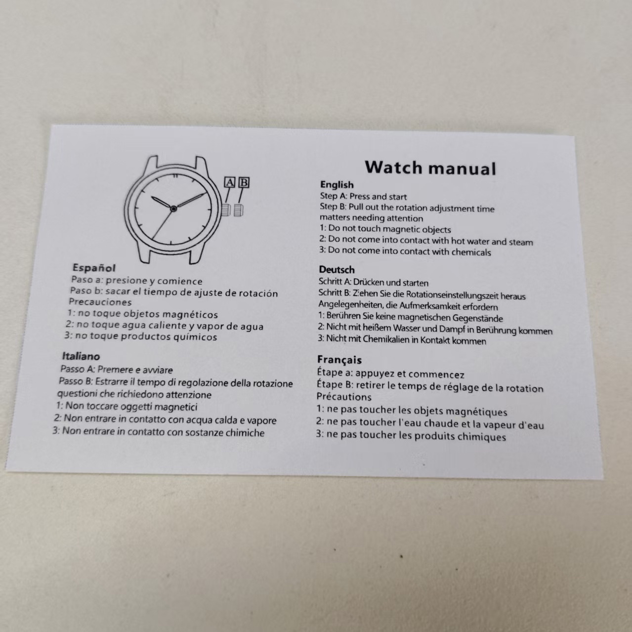 5 Mandarin Instructions Quartz Watch Mechanical Watch Instructions Printed Black and White Color Installation Instructions