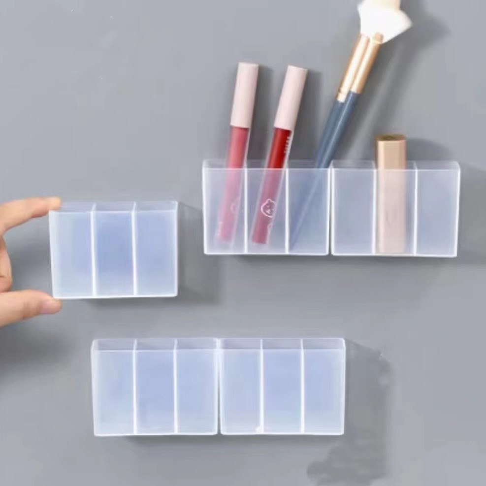 Настенный ящик для хранения без отверстий, зеркало, ящик для хранения мелочей, полка для помады на 3 отсека